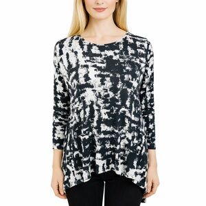 Snoskins White Black Abstract Knit Top Relaxed Fit Layer Cozy Winter Size M